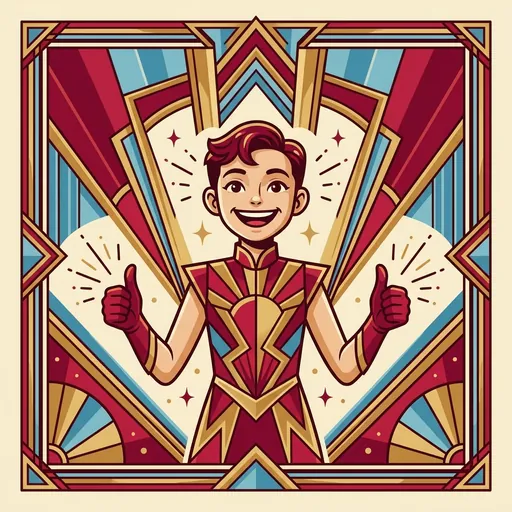 ImprovQuest mascot praising