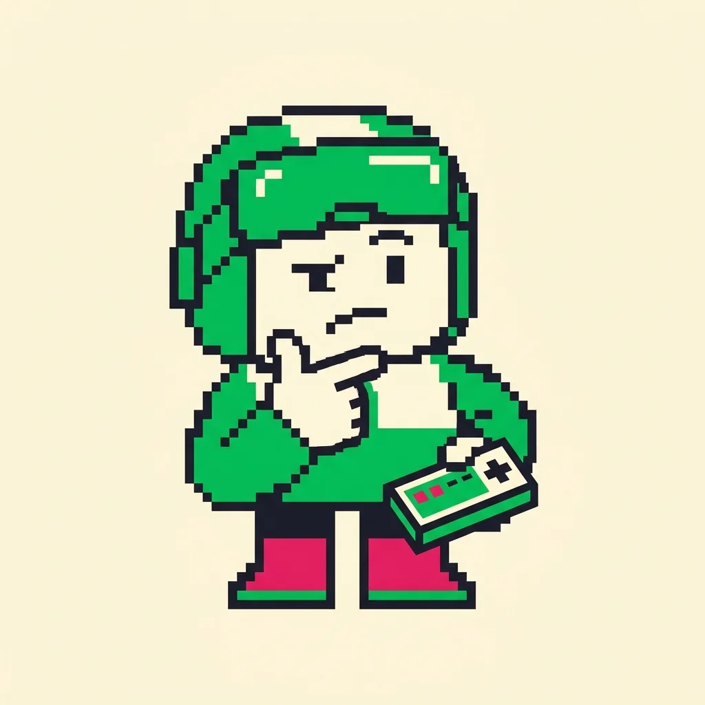 PixelForge mascot thinking