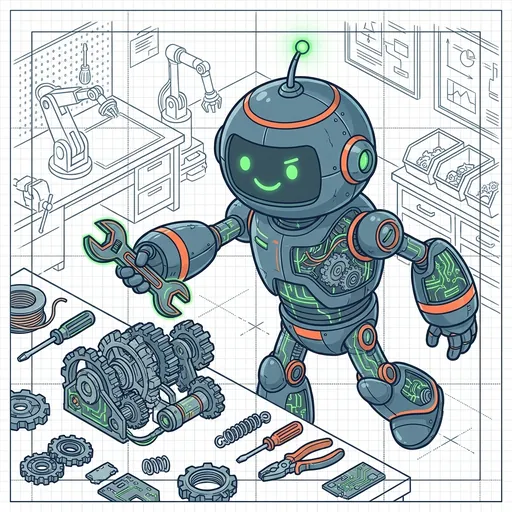 RoboForge mascot demonstrating