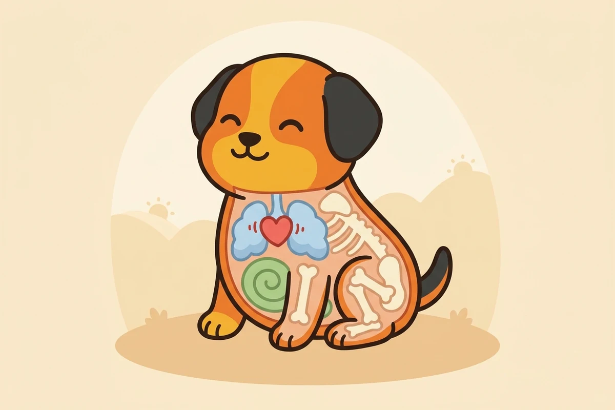 See inside a healthy dog: heart, lungs, tummy and skeleton