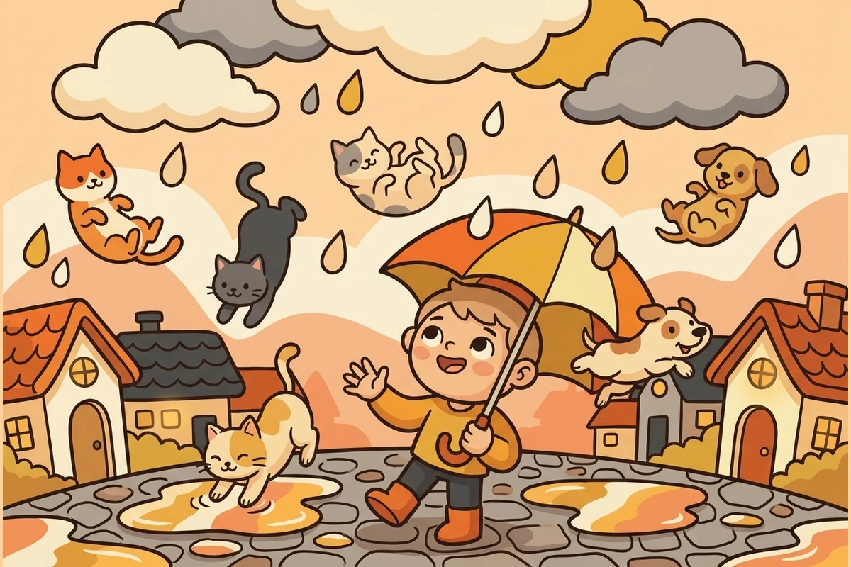 Cats and dogs tumbling out of the rain clouds
