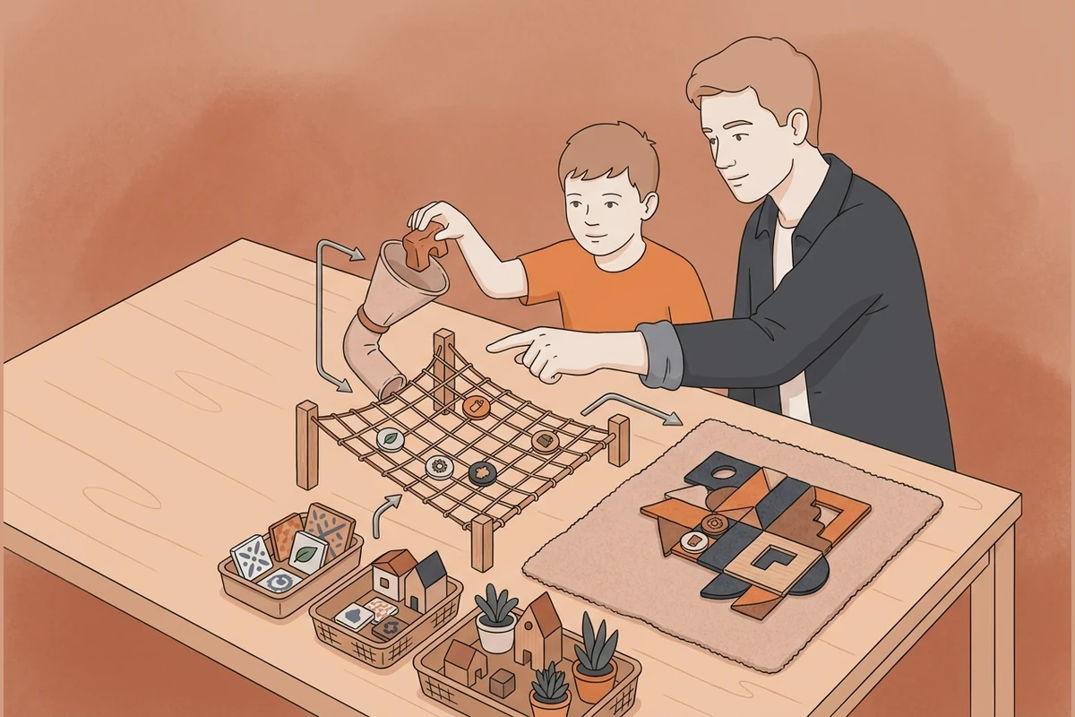 An older teen guiding a generative model to assemble new shapes